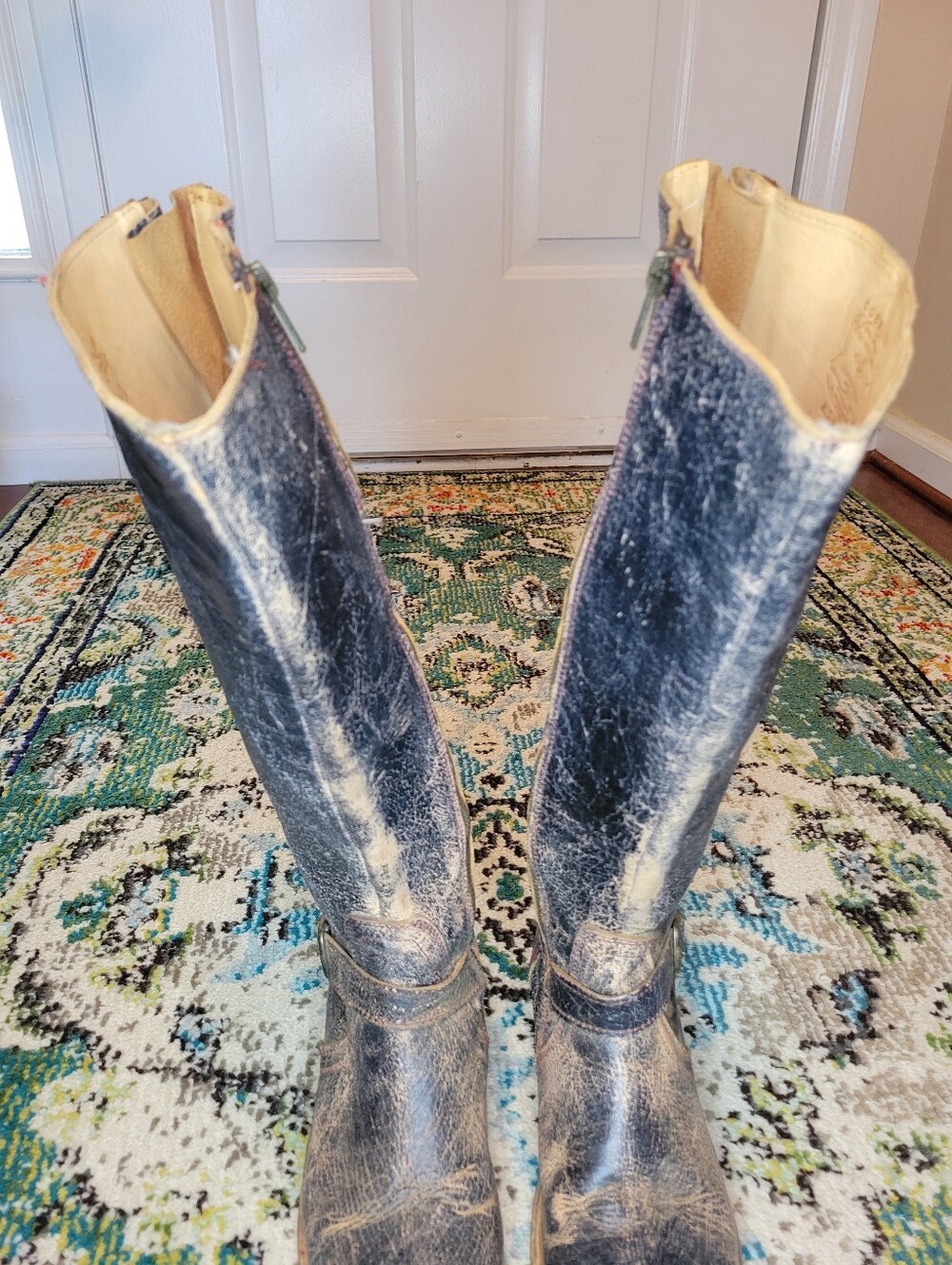 Bed Stu Glaye Black Lux Distressed Leather Tall Riding Boots, Size Womens 8.5 - Picture 4 of 10